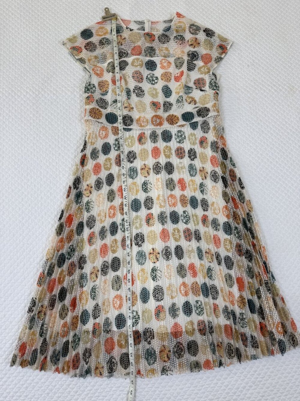 Akris Punto Multicolor Dot Pleated Mesh Dress Cream SZ 12 - Picture 12 of 12